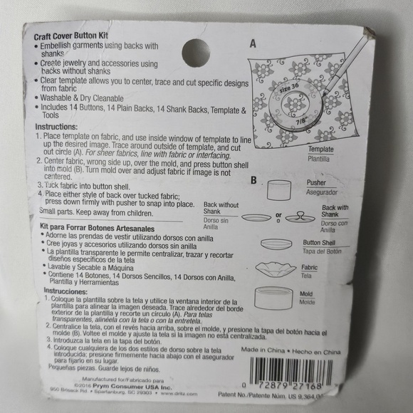 New Dritz 114-36 Craft Cover Button Kit Sz 36 7/8" 14 Buttons Plain Shank Backs - Picture 8 of 8